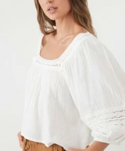 Flash Sale 🔥 O'Neill Winter White Crochet-Trim Doreen Square Neck Top - Juniors 😀 -O'Neill Sales zu109094466 alt 2 tm1671207857