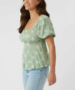 New 😀 O'Neill Aloe Floral Puff-Sleeve Henriette Empire-Waist Top - Juniors 🤩 -O'Neill Sales zu109094512 alt 2 tm1664890027