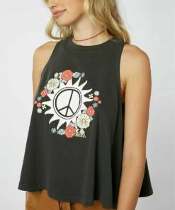 Brand new 🛒 O'Neill Faded Black Peaceful Logo Swing Top - Juniors 🔥