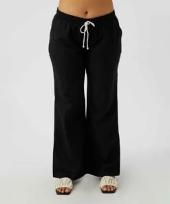 Hot Sale 😍 O'Neill Black Pocket Drawstring West Wave Linen-Blend Pants - Juniors 🛒 -O'Neill Sales zu110743745 alt 1 tm1671207857