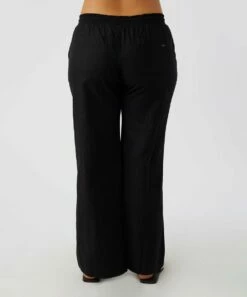 Hot Sale 😍 O'Neill Black Pocket Drawstring West Wave Linen-Blend Pants - Juniors 🛒 -O'Neill Sales zu110743745 alt 2 tm1671207857