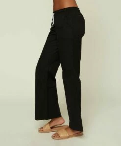 Hot Sale 😍 O'Neill Black Pocket Drawstring West Wave Linen-Blend Pants - Juniors 🛒 -O'Neill Sales zu110743745 alt 3 tm1671207857