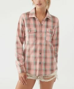 Promo ⌛ O'Neill Peach Plaid Zuma Button-Up - Juniors 🔔