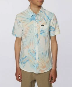 Hot Sale 🧨 O'Neill White & Aqua Tropic Shadow Short-Sleeve Button-Up - Boys 🔔