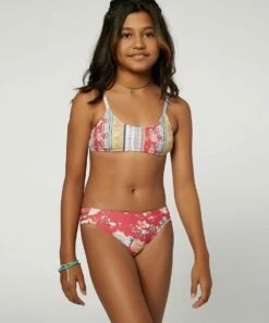 Best Pirce 😍 O'Neill Red Floral Stripe Stella Scoop-Neck 👙 Bikini - 👧 Girls 👍