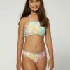 Discount 🌟 O'Neill Pink & Aqua Floral Olivia Lettuce-Edge High-Neck 👙 Bikini - 👧 Girls ✔️ -O'Neill Sales zu111283879 main tm1671560778