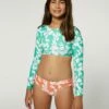 Promo 👏 O'Neill Kelly Green & Hot Coral Floral Oasis Long-Sleeved Crop 👙 Bikini - 👧 Girls ⭐ -O'Neill Sales zu111283932 main tm1671560778