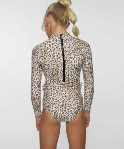 Budget ✔️ O'Neill Cream & Brown Leopard Tie-Cutout Long-Sleeve One-Piece - 👧 Girls 💯 -O'Neill Sales zu111284078 alt 3 tm1671560778