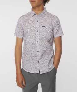 Hot Sale ✔️ O'Neill Pink & Blue Abstract Tame Short-Sleeve Button-Up - Boys 💯