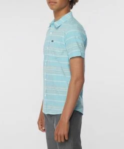 Cheapest 💯 O'Neill Aqua & White Stripe Seafarer Short-Sleeve Button-Up - Boys 🥰 -O'Neill Sales zu111284467 alt 4 tm1671560778