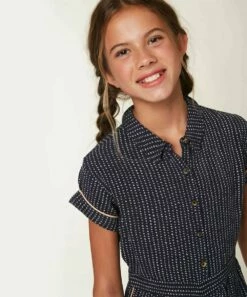 Coupon 🥰 O'Neill Navy Dash Stripe Collar Maia Button-Front Romper - 👧 Girls 😉 -O'Neill Sales zu88590562 alt 4 tm1597425584